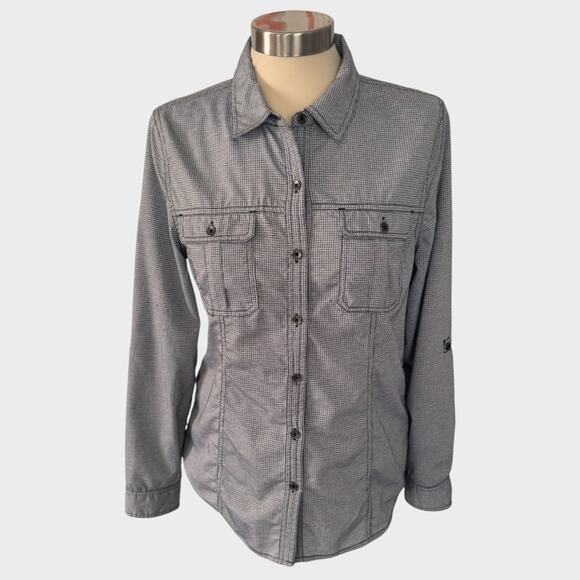 Royal Robbins Womens Small Gray Black Check Button Front Shirt Polyester - Picture 1 of 8